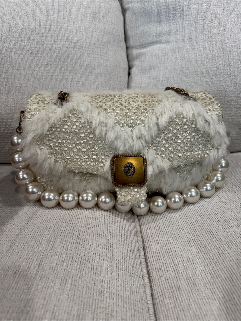 Kurt Geiger Cream Pearl-Embellished bag